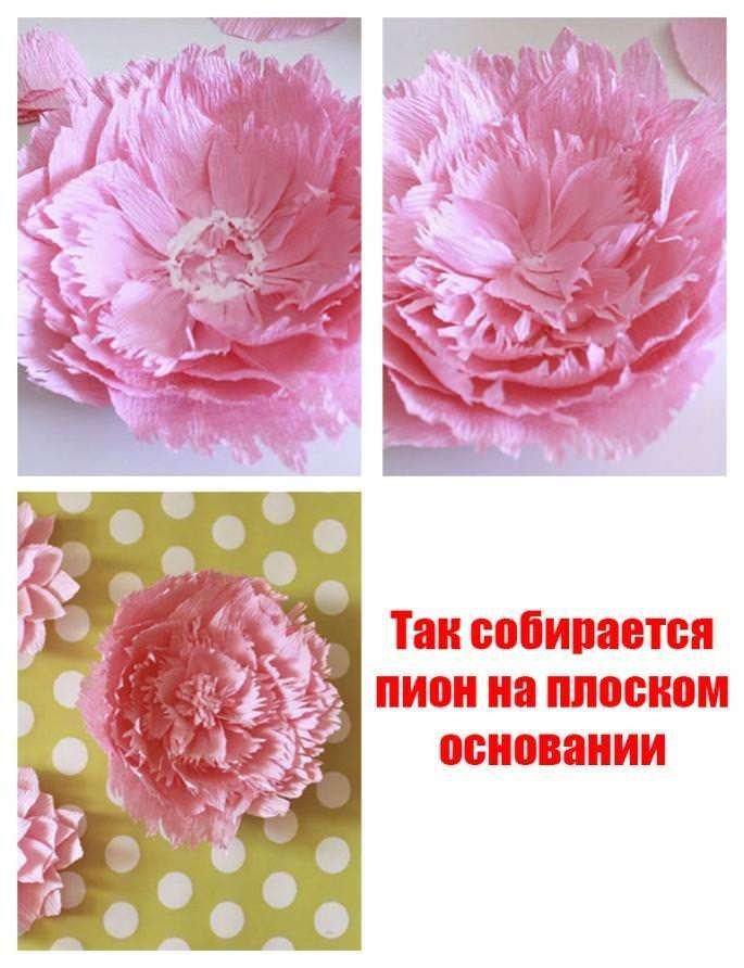 сборка цветка из гофрированной бумаги