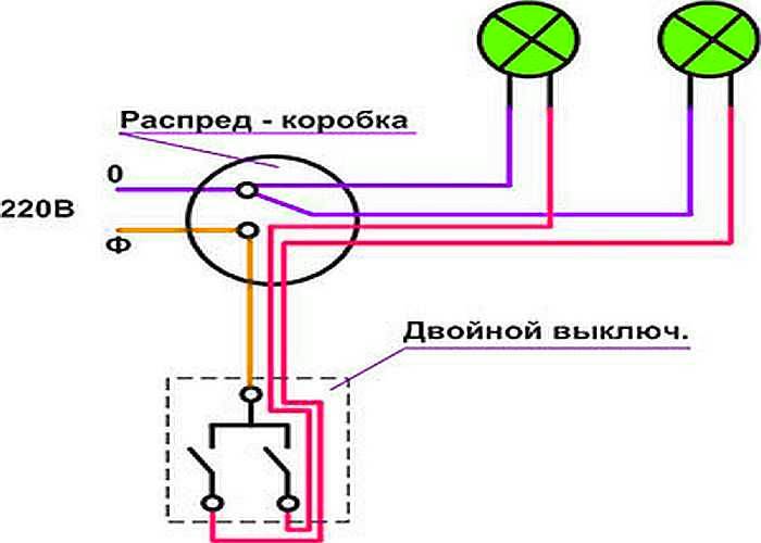 Схема подключения двойного выключателя света с 2 кнопками