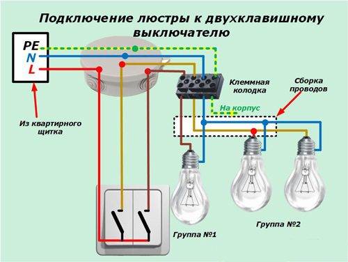 Как подключить люстру к двойному выключателю света