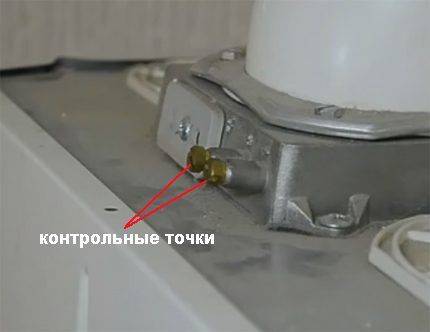 Контрольные точки (соединения) для проверки уровня тяги газового котла