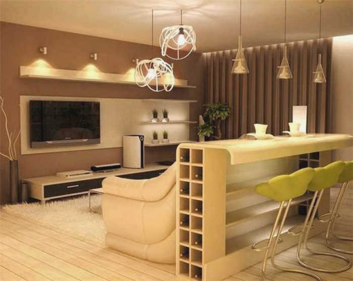 Барная стойка в интерьере кухни в гостиной