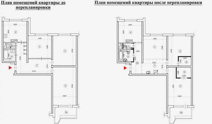 Планы квартиры до и после ремонта