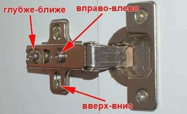 Регулировка положения петель проста даже для тех, кто никогда не работал с мебельной фурнитурой.