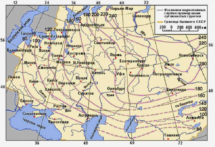 Карта глубины промерзания