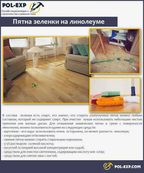 Зеленые пятна на линолеуме