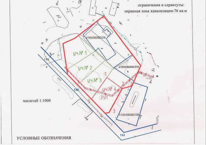 Охранная зона канализационной сети - условные обозначения на чертеже. 