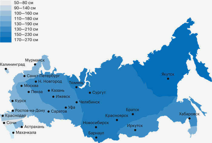 Карте России с глубиной проникновения мороза в зависимости от региона. Источник: Постановление администрации Нижневартовского района № 206 от 31.01.2018 г.