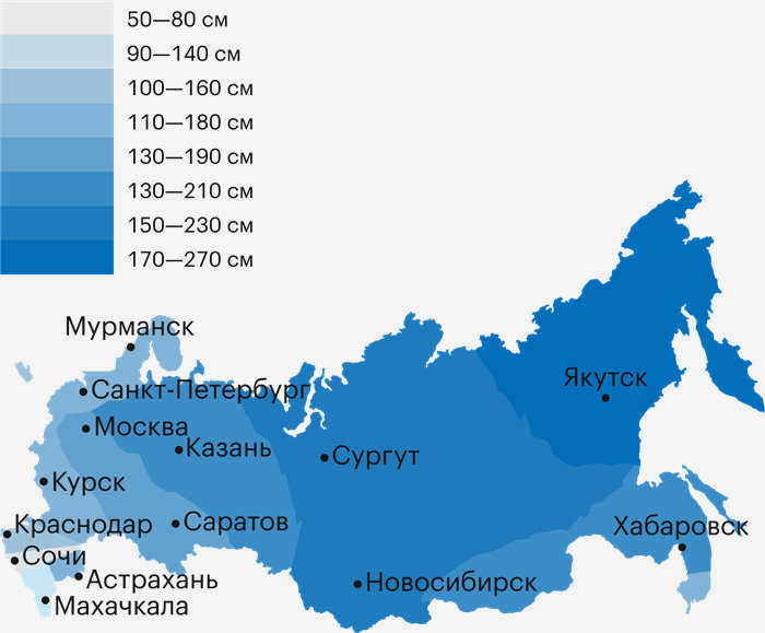 Карта России с глубиной проникновения мороза по регионам. Источник: Постановление администрации Нижневартовского района № 206 от 31.01.2018 г.