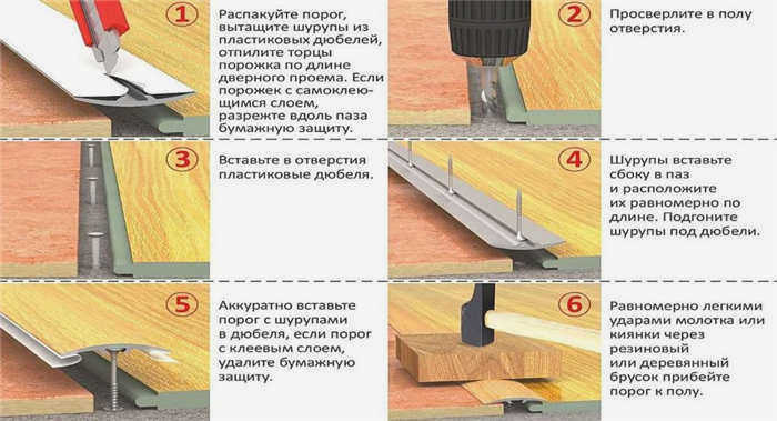 Как соединить ламинат с порогом заподлицо: пошаговые фото 