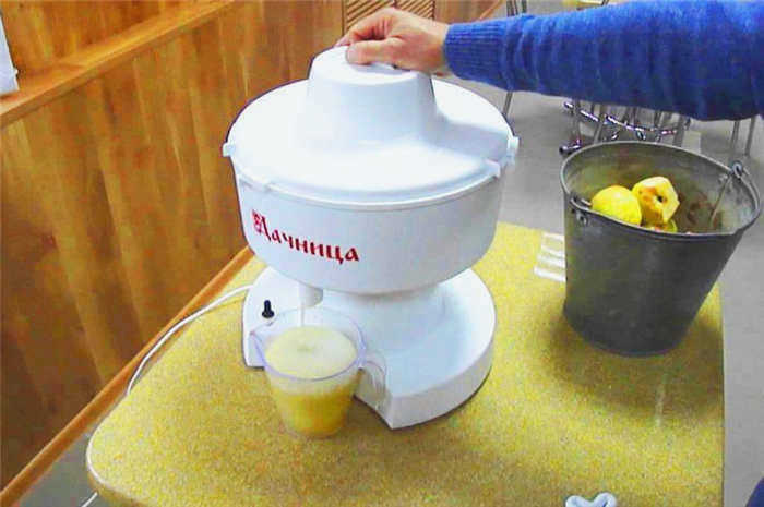 Женщина демонстрирует работу соковыжималки "Дачница".