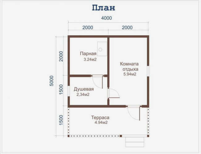 Чертеж каркасной бани