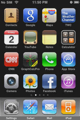 Скевоморфизм в интерфейсе iphone 3g. Реалистичные изображения элементов интерфейса