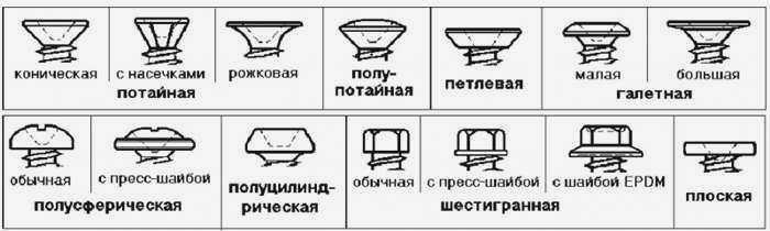 Изображение головок саморезов
