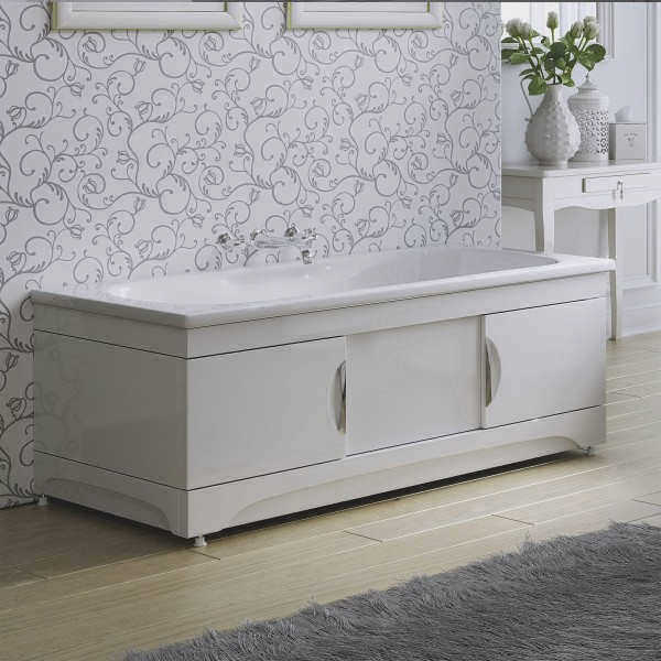 Двойная раздвижная шторка для ванны 150 см Monaco MDF, белый