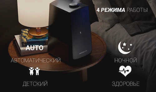 Увлажнитель воздуха Polaris PUH 9105 IQ Home на прикроватной тумбочке
