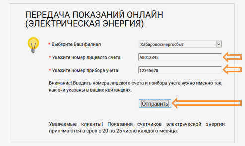 Запишите данные вашего счета и прибора учета.