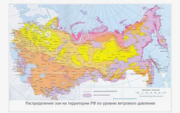 Распределение зон в зависимости от ветровой нагрузки