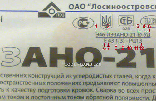 Обозначение сварочных электродов ЛЕЗАНО-21