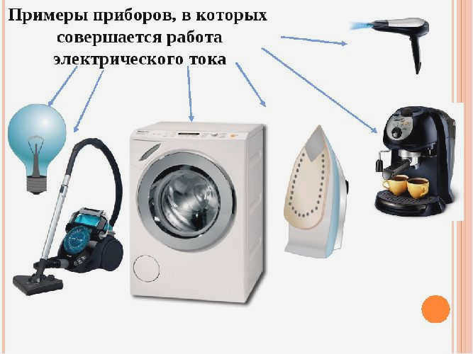 Примеры устройств, в которых работа совершается с помощью электрического тока