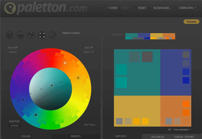 Использование инструмента Paletton