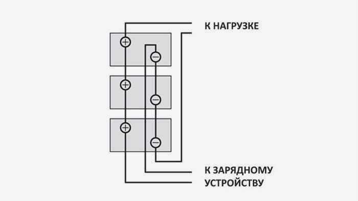 Подключение зарядного устройства к параллельно соединенным батареям