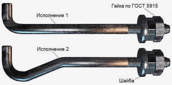 Изогнутый фундаментный болт состоит из дюбеля, двух гаек и шайбы. Последняя может быть увеличена для размещения оборудования с монтажными отверстиями большего диаметра
