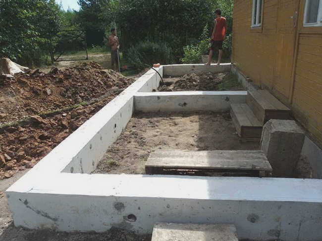 Ленточный фундамент для веранды