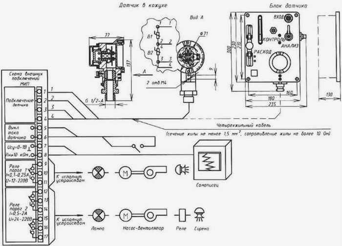 Схема стационарного сигнализатора горючих газов