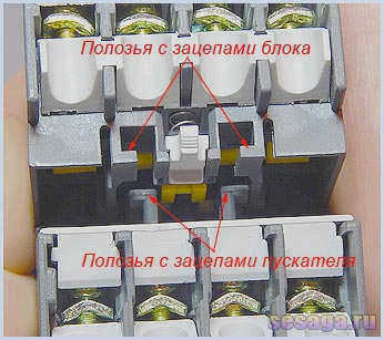 Салазки с крючками для фиксации контактного блока