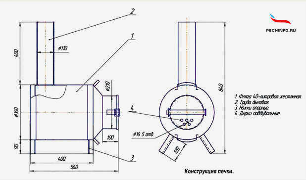 Ракетная плита из газового баллона