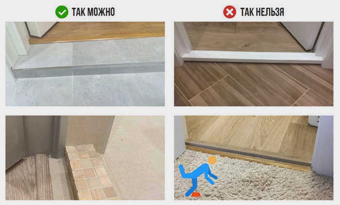 Пример того, что можно и что нельзя делать с порогом в ванной комнате.