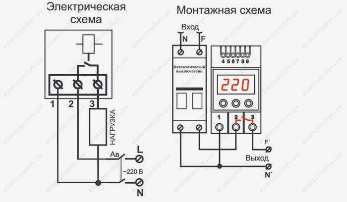 Схема подключения реле напряжения