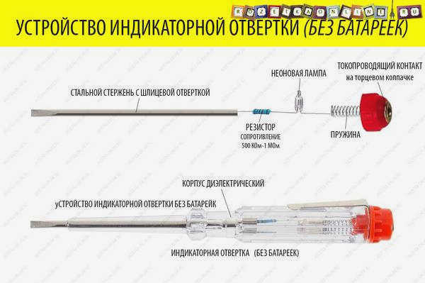 Конструкция индикаторной отвертки без батареек