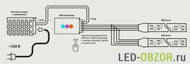 Подключение и подача питания по схеме очень просты