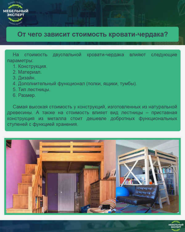От чего зависит стоимость кровати-чердака?