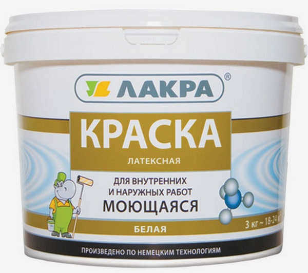 Моющаяся латексная краска белая матовая 14 кг LAKRA/44
