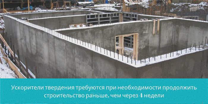 Твердеющие добавки необходимы, когда строительство должно быть продолжено ранее, чем через 4 недели.