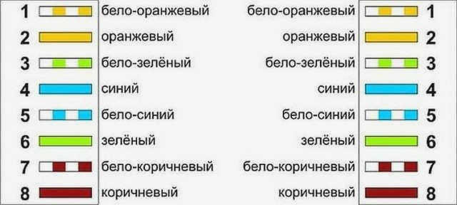 Подключение интернет-розетки RG-45 к кабелю Ethernet: Схема подключения